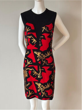 Kenzo Paris Knit Dress Red Black Graphic Print